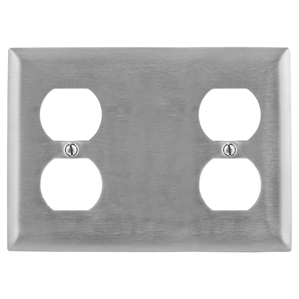 Wallplates and Boxes, Metallic Plates, 3- Gang, 1) Duplex 1) Blank, 1) Duplex, Standard Size, Stainless Steel